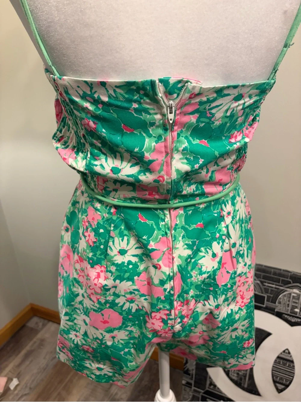Floral Green & Pink Tie-Waist Romper - Picture 6 of 13